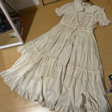 포에틱 아이보리 프릴 롱 원피스 반팔 2