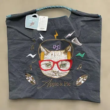 고양이 자수 토트백 다크 그레이