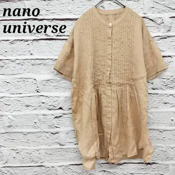 나노 유니버스 밴드 카라 반팔 튜닉 턱 풀 버튼 베이지