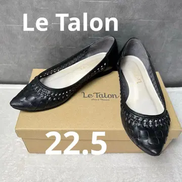 새상품급 Le Talon 탈론 플랫슈즈 가죽 뜨개질 블랙