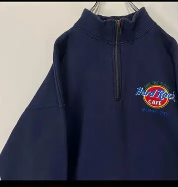 구하기 어려움 레어 Hard Rock Cafe 네이비 하프 지퍼 맨투맨