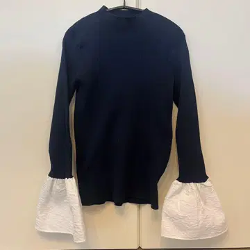 UNITED ARROWS 자카드 콤비 플레어 슬리브 니트 네이비