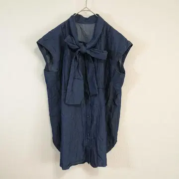 JUSGLITTY 리본 타이 블라우스 1 인디고 면 100% 고급 디자인