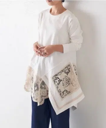 비어즐리 면 100% 쭈리 티셔츠 레이스 쭈리 튜닉