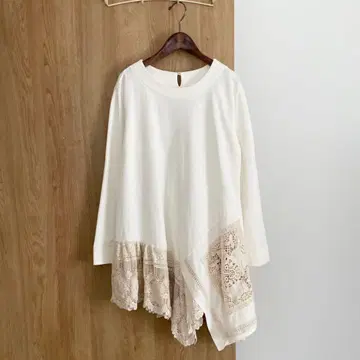 비어즐리 면 100% 쭈리 티셔츠 레이스 쭈리 튜닉