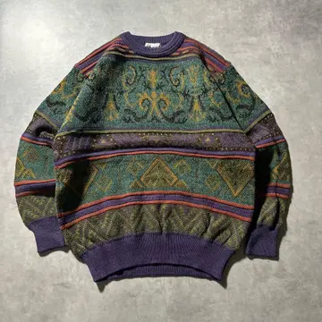 빈티지 퍼플 기하학 무늬 레트로 아트 패턴 니트 스웨터