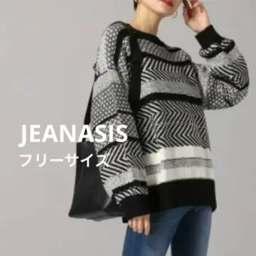 JEANASIS 긴팔 니트 보더 여성용 프리 사이즈 블랙