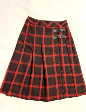 INDIVI 빨검 체크 플리츠 스커트 5호 사이즈