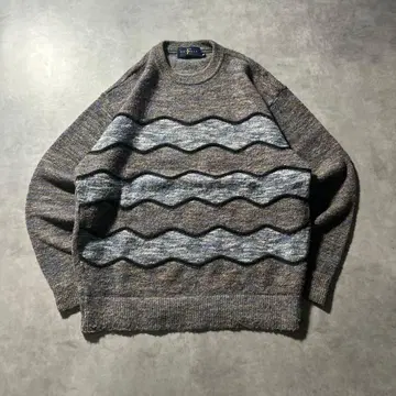 빈티지 베이지 3D 기하학 무늬 레트로 디자인 니트 스웨터