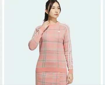 adidas 체크 무늬 긴팔 스웨터 핑크