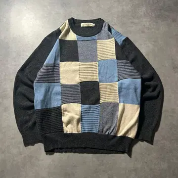 빈티지 체크 레트로 디자인 멀티 컬러 레트로 니트 스웨터
