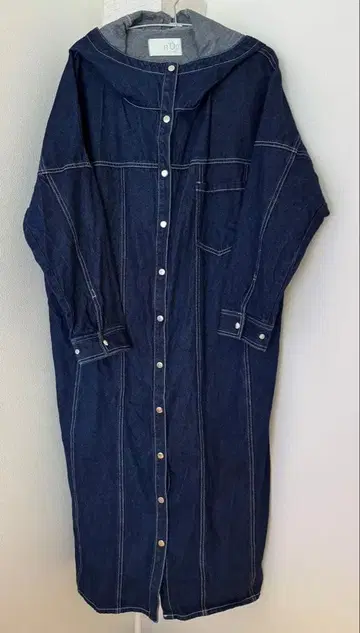 후드 부착 다크 블루 데님 원피스