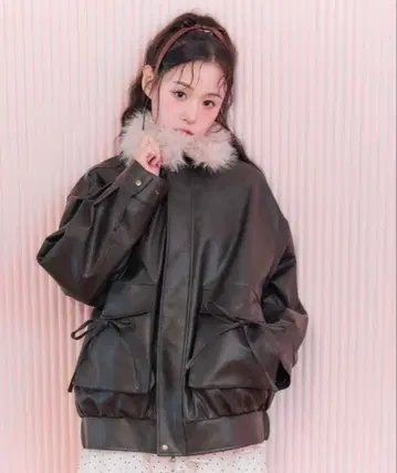 퍼 티펫 에코 가죽 블루종