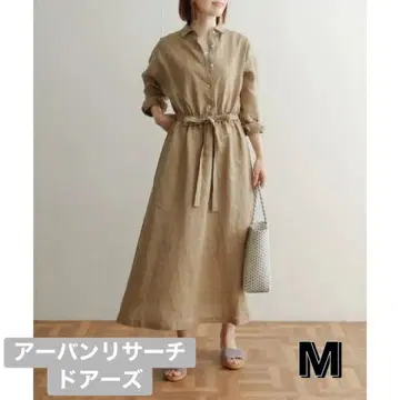 택 포함 어반 리서치 도어스 린넨 허리 개더 원피스 M 베이지