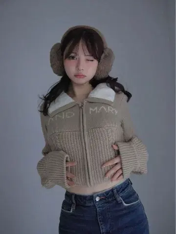 BEIGE ANDMARY MARY LOGO ZIP TOPS