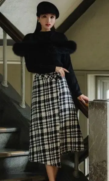 셰리에 체크 무늬 롱 스커트 새상품급 S