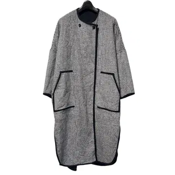 [ PLST ] 플라스테 울 파이핑 코트 노카라 하운드투스 패턴 (M)