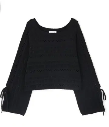 시스루 편직 리본 슬리브 니트 / 블랙 / 컨디션 최상