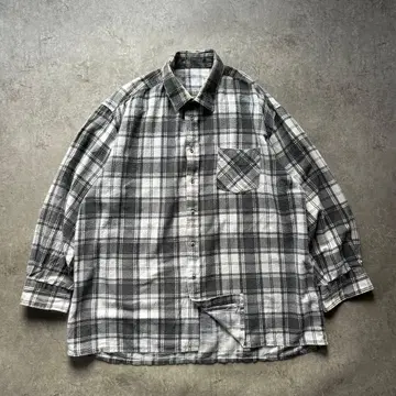 80s90s 프린트 플란넬 셔츠 XL 화이트 x 블랙