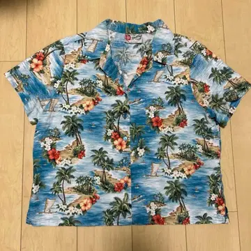 하와이안 오리지널 하와이안 셔츠 반팔 블루 프린트