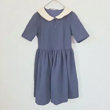 ZARA BASIC 둥근 카라 원피스 네이비 베이지 반팔 M 플레어