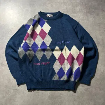 빈티지 올 패턴 체크 절개 아트 패턴 레트로 니트 스웨터