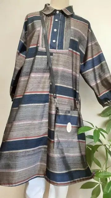 기모노 리메이크 본고장 오시마 명주 잔사 직조 가슴 절개 원피스