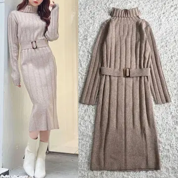 RESEXXY 리젝시 와이드 리브 니트 원피스 베이지