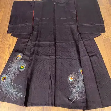 앤티크 기모노 피콕 페더 자수 일문장 기모노