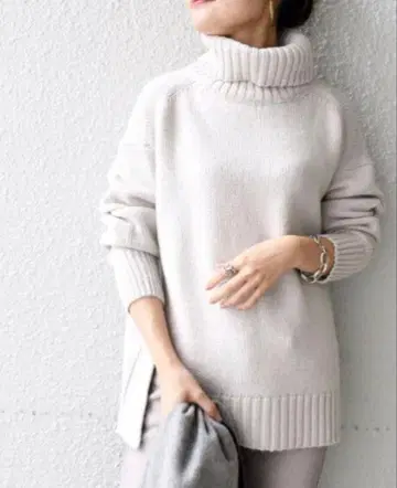 ships 사이드 슬릿 터틀넥 니트 라이트 그레이 긴팔