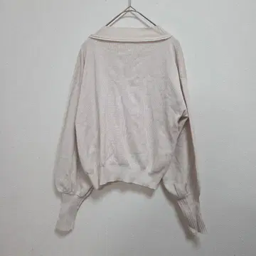 아이보리 라운드 칼라 스웨터 리본 리브 편 소매 프리 GRL