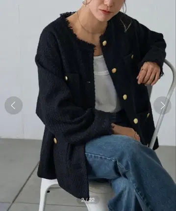 MIX 트위드 노카라 자켓