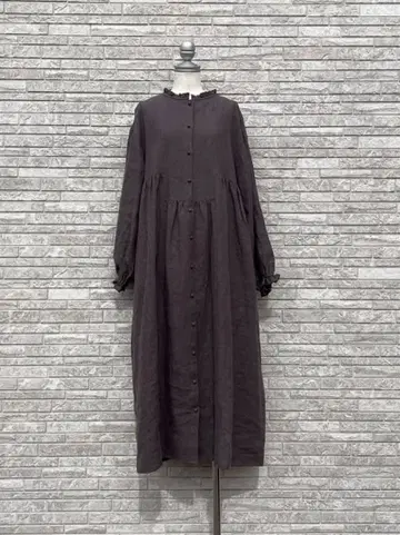 사만사 모스모스 타치카와점 한정판 린넨 스탠드 프릴 원피스 차콜