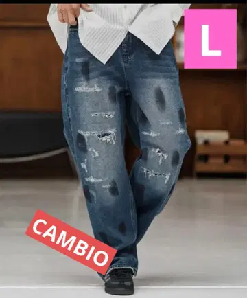 CAMBIO Distressed Relax Straight 데님 팬츠 L