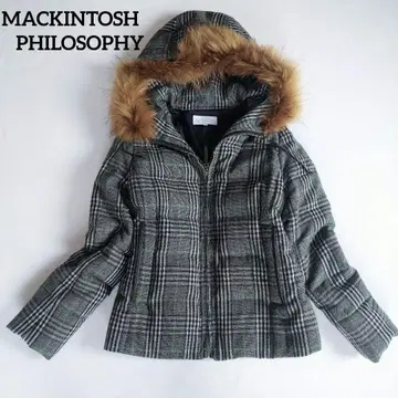 매킨토시 철학 후드 부착 다운 자켓 체크 무늬 블루종