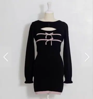 pium 리본 테이프 레이어드 니트 원피스 블랙