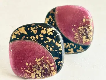 빈티지 도자기 블랙 x 핑크 x 골드 컬러 레트로 vintage 귀찌