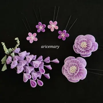 등나무와 모란과 매실의 츠마미자이쿠 머리 장식