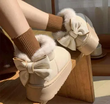 어그 부츠 빅 리본 퍼 통굽 숏 기장 보아 부츠