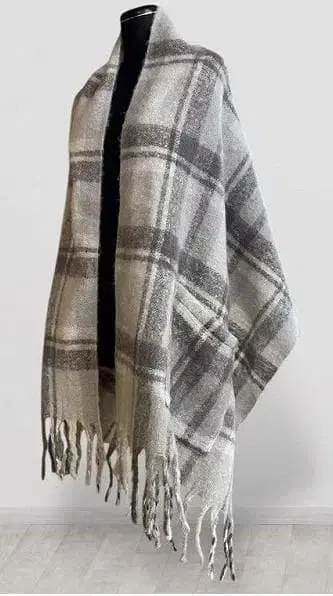 새상품 mm (그레이) 포켓 부착 대형 체크 스톨/담요 (머플러