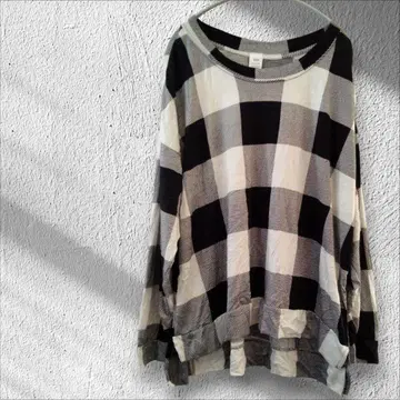 1개 한정 체크 무늬 긴팔 티셔츠 상의 [ 3X ]