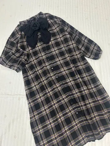 핑크하우스 긴팔 원피스 체크 가을/겨울 블록 체크 노카라