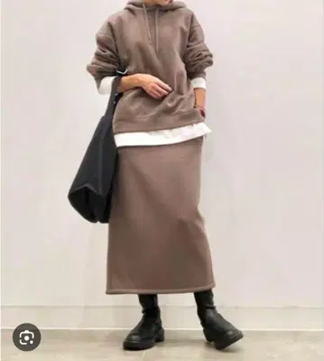 맨투맨 내로우 롱 스커트 후드티 GU L 셋업