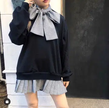 원스포 리본 체크 무늬 플리츠 도킹 원피스