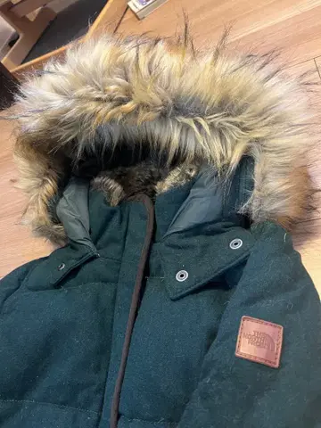 North face 한국 다크 그린 퍼 달린 롱 다운 자켓