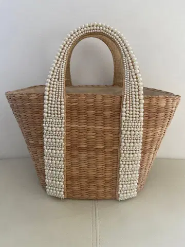 라탄 바스켓백 펄 장식