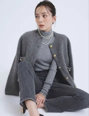 새상품급 [ anuans 아뉴앙스 라쿤 블렌드 노카라 니트 자켓 ]