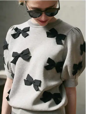 TSURU By MARIKO OIKAWA Letta 리본 니트 그레이