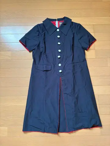 레트로 원피스 네이비 반팔