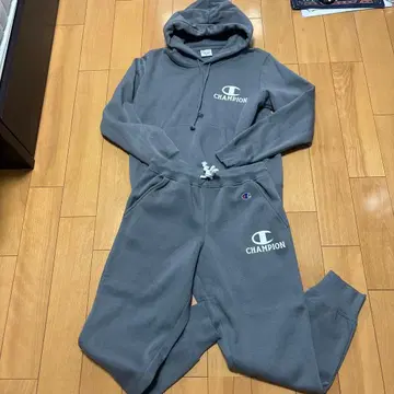 Champion 그레이 후드 부착 맨투맨 셋업 M